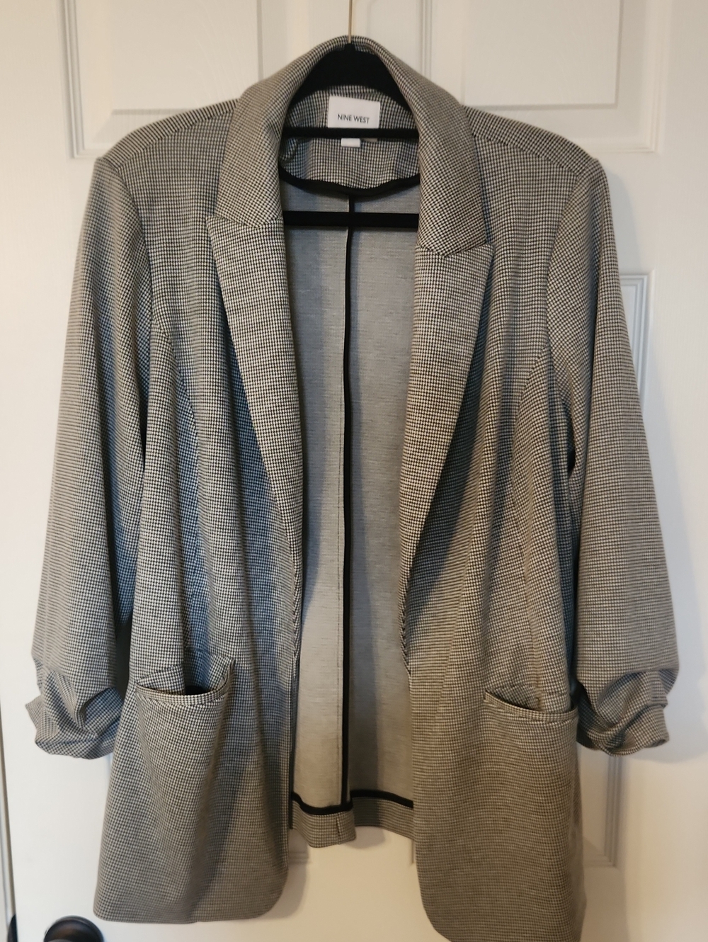 Nine West Black & White Houndstooth Open-Front Blazer